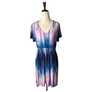 Soma Nightgown Women Medium Blue‎ Pink Tie Dye V Neck Smocked Waist Sleep Shirt